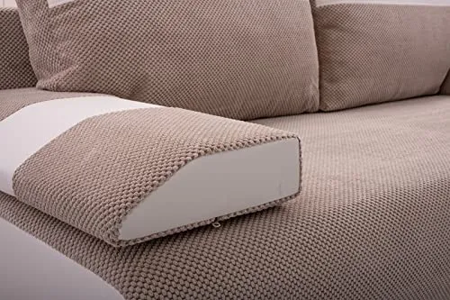 MEUBLO Canapé Convertible 3 Places Tissu + Simili Cuir Nisa (Beige) Canapé en lit Convertible avec Coffre de Rangement 3 Places Relax Droit - en Tissu