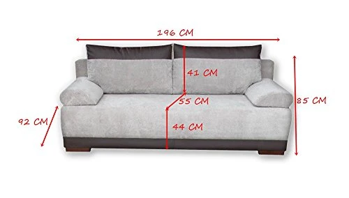 MEUBLO Canapé Convertible 3 Places Tissu + Simili Cuir Nisa (Beige) Canapé en lit Convertible avec Coffre de Rangement 3 Places Relax Droit - en Tissu