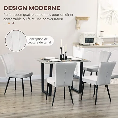 HOMCOM Lot de 4 chaises de Salle à Manger Assise en Velours avec Dossier Chaise de Cuisine Contemporain Chaise de Salon et Pieds en Acier Gris Clair