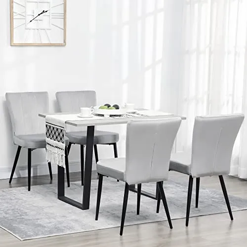 HOMCOM Lot de 4 chaises de Salle à Manger Assise en Velours avec Dossier Chaise de Cuisine Contemporain Chaise de Salon et Pieds en Acier Gris Clair