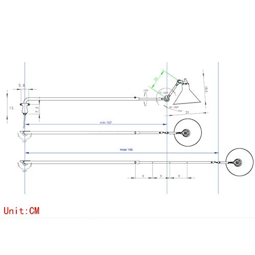 Rétro Vintage Applique Murale,Loft Industrielle Angle Bras Articulé Lampe Murale Réglable Pivotant Lampe de Mur avec Métal Abat-Jour E27 Edison Luminaire pour Chevet Maison Couloir Salon Chambre,D