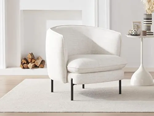 Vente-unique Fauteuil en Tissu et Lin crème avec Pieds en métal Noir ANOULA
