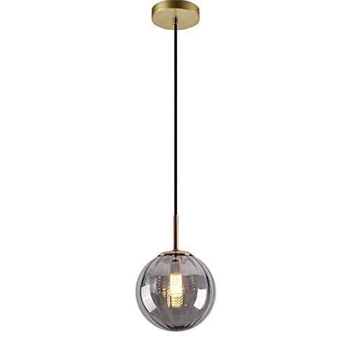 LFsem Plafonnier Simple Tête Coloré Ø15cm Globe En Verre Suspension E14 Loft Chambre Restaurant Suspension Lustre Simple Moderne (Gris Fumée)