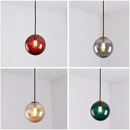 LFsem Plafonnier Simple Tête Coloré Ø15cm Globe En Verre Suspension E14 Loft Chambre Restaurant Suspension Lustre Simple Moderne (Gris Fumée)
