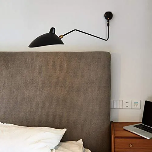Bras Long Applique Murale Interieur avec Interrupteur Industrielle Lampe Murale Vintage Retro Bras Articule Pivotant Créative Design Luminaire de Lecture Lumiere Chevet Eclairage Métal Noir 118cm