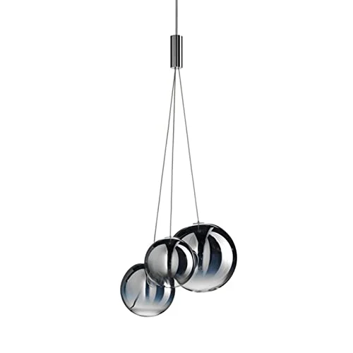 Euone_Clothes Suspension Boule de Verre Moderne à 3 Lumières à DEL, Groupe de Lampes Suspendues Luminaire de Plafond d'îlot de Cuisine Simple Lustre de Salle à manger (Gris) GYDD-0718-1