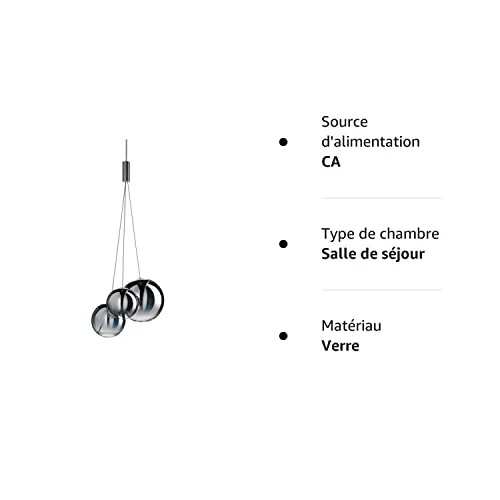 Euone_Clothes Suspension Boule de Verre Moderne à 3 Lumières à DEL, Groupe de Lampes Suspendues Luminaire de Plafond d'îlot de Cuisine Simple Lustre de Salle à manger (Gris) GYDD-0718-1