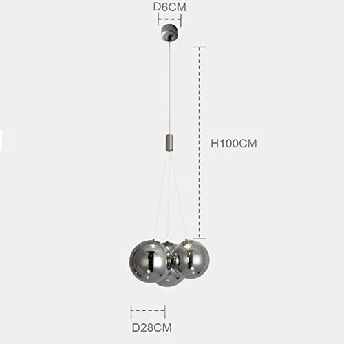 Euone_Clothes Suspension Boule de Verre Moderne à 3 Lumières à DEL, Groupe de Lampes Suspendues Luminaire de Plafond d'îlot de Cuisine Simple Lustre de Salle à manger (Gris) GYDD-0718-1