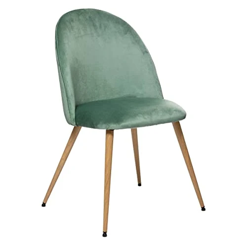 Chaise Slano - Vert céladon - Velours - Pieds métal Imitation hêtre - Atmosphera créateur d'intérieur