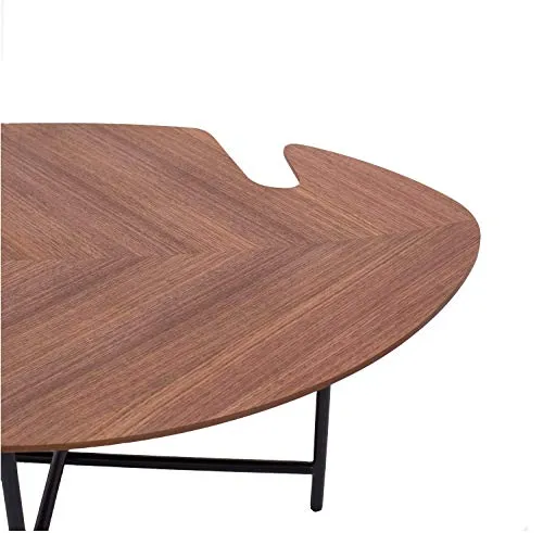 Marque Amazon - Rivet - Table d'appoint en forme de feuille, en noyer et à base en métal noir, 120 x 60 x 36 cm