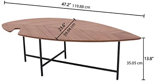 Marque Amazon - Rivet - Table d'appoint en forme de feuille, en noyer et à base en métal noir, 120 x 60 x 36 cm