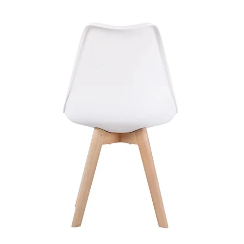 EGGREE Chaises Salle à Manger Scandinaves Lot de 4 Chaises de Cuisine, Rétro Rembourrée Chaise de Salle de Bureau, Pieds en Bois de Hêtre Massif, Blanc