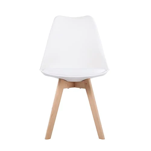 EGGREE Chaises Salle à Manger Scandinaves Lot de 4 Chaises de Cuisine, Rétro Rembourrée Chaise de Salle de Bureau, Pieds en Bois de Hêtre Massif, Blanc