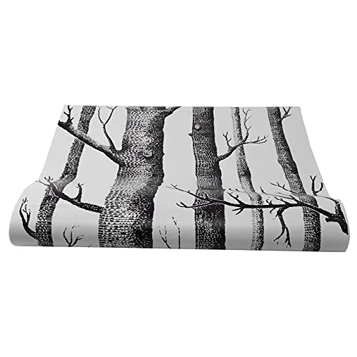 Wanjorlay Papier Peint Arbre de Bouleau Blanc Noir pour Chambre à Coucher Design Moderne Papier Peint Rouleau Papier Peint Bois ForêT Rustique