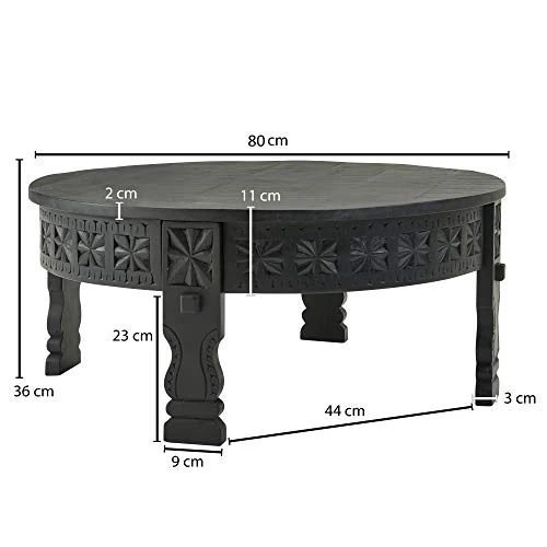 WOHNLING Basse Design 80x36x80 cm Table Basse en manguier en Bois Massif Rond Noir | Table de Salon en Bois Table de Salon Solide | Table de Salon Oriental | Table Basse Table de Salon