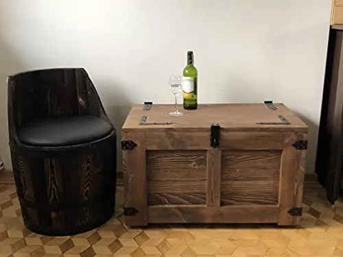 Coffre au trésor en bois avec 4 roues Style vintage - Couvercle rabattable et espace de rangement. 80x45x45 cm. Solide, Stable - aucun assemblage requis - table