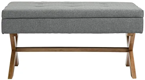 CLP Banquette Namaro en Tissu I Banc avec Pieds Carrés en Bois De Caoutchouc I Bout De Lit avec Espace De Rangement, Couleur:Gris, Couleur du Cadre:Antique Clair
