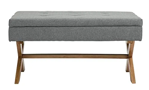 CLP Banquette Namaro en Tissu I Banc avec Pieds Carrés en Bois De Caoutchouc I Bout De Lit avec Espace De Rangement, Couleur:Gris, Couleur du Cadre:Antique Clair