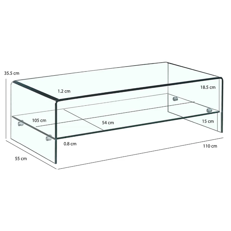 Meubletmoi Table Basse en Verre trempé - avec étagère vitrée rectangulaire - Design Salon Moderne - Ice