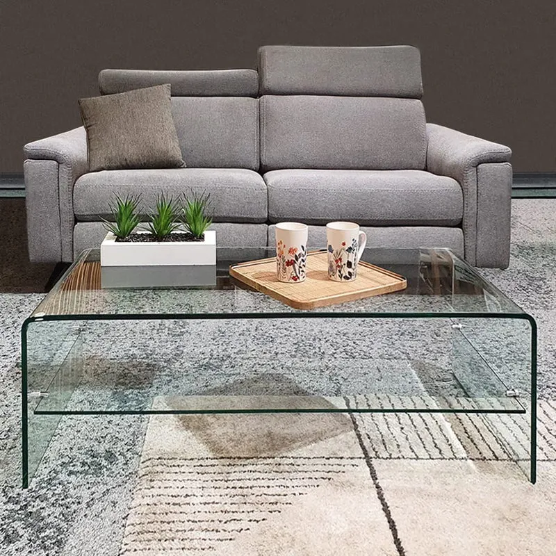 Meubletmoi Table Basse en Verre trempé - avec étagère vitrée rectangulaire - Design Salon Moderne - Ice
