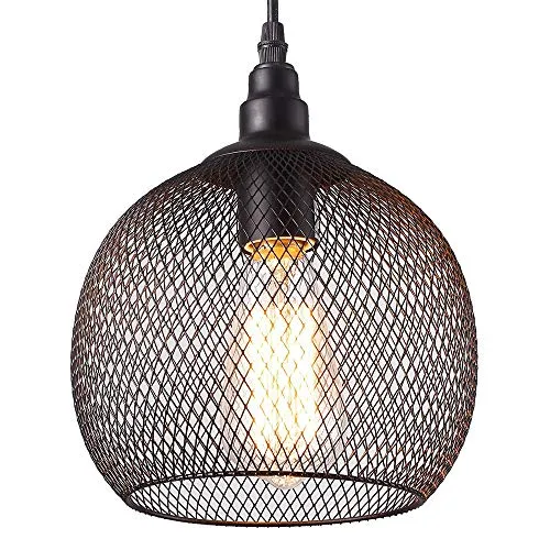Mengjay Pendentif Industriel Rétro En Métal E27 Ampoule En Forme de Noir Fini Suspension Luminaire Suspendu Pour Cuisine Island Salle À Manger Ferme Pas D'Ampoule(Ø22 cm)