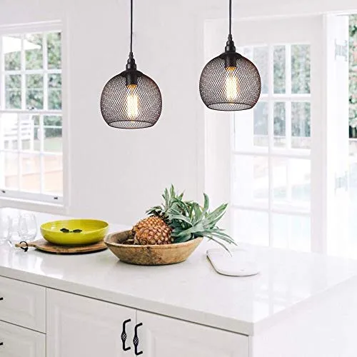 Mengjay Pendentif Industriel Rétro En Métal E27 Ampoule En Forme de Noir Fini Suspension Luminaire Suspendu Pour Cuisine Island Salle À Manger Ferme Pas D'Ampoule(Ø22 cm)