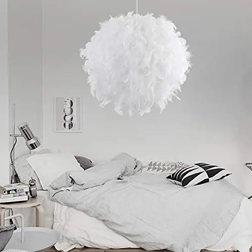 STOEX Lustre Suspension luminaire en plume blanche design forme sphère E27 40W pour Chambre Décoration Cadeau d'enfant