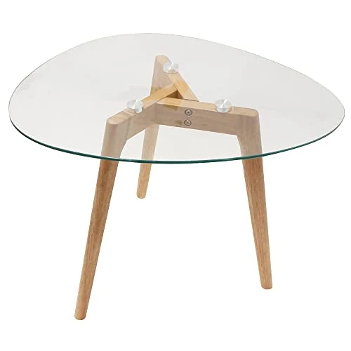 HOME DECO FACTORY HD3212 Tables Gigognes Verre Trempe Transparent Resistant Galet Bois Deco Moderne Salon, 60 x 45 x 43 cm
