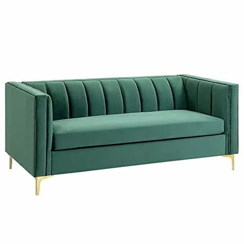 HOMCOM Canapé 3 Places Style Art Déco piètement Acier doré revêtement Velours Vert Sapin