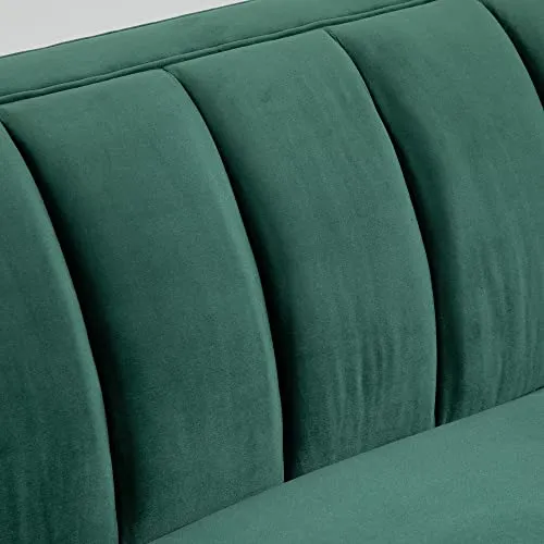 HOMCOM Canapé 3 Places Style Art Déco piètement Acier doré revêtement Velours Vert Sapin