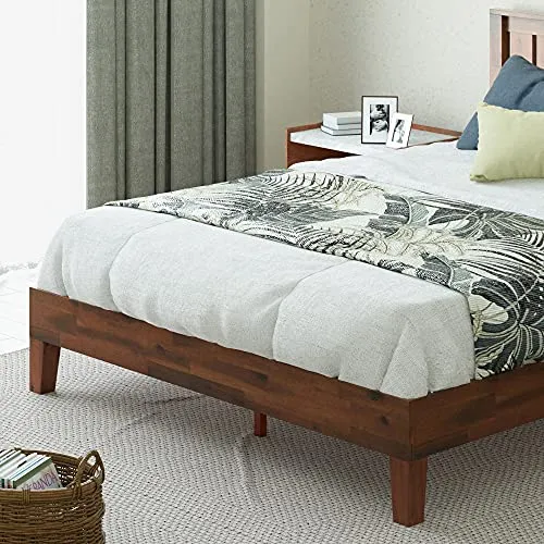 ZINUS Vivek Sommier plateforme en bois Deluxe 30 cm avec tête de lit | Support à lattes en bois | Facile à monter | 160 x 200 cm | Expresso antique