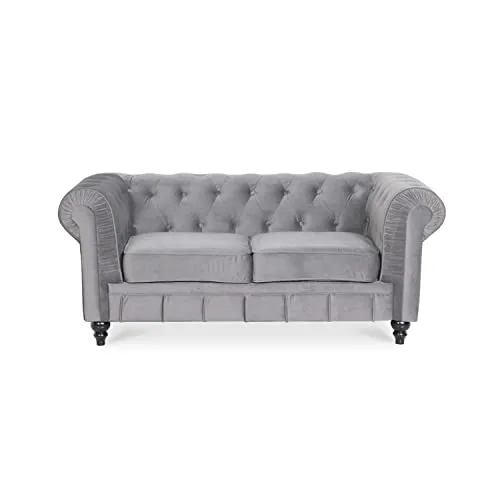 INTENSEDECO Canapé Chesterfield Velours 2 Places Altesse Argent
