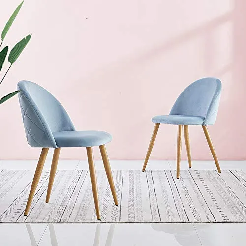 OFCASA 4 x Moderne Chaises de Salle à Manger Velours Bleu Clair Tissu Chaise de Cuisine Rembourrée avec Pieds en Métal Chaises de Salon Meubles