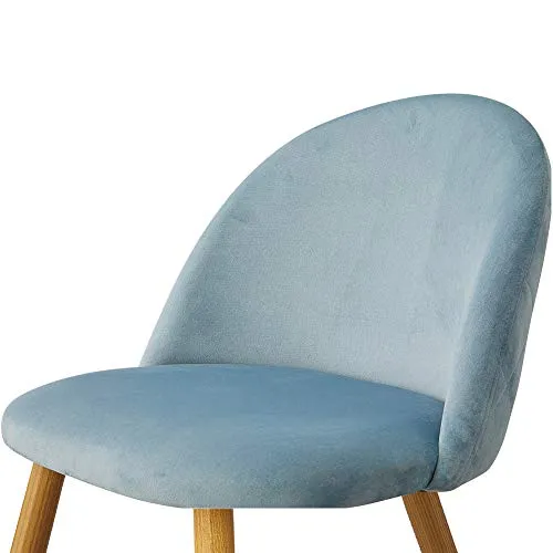 OFCASA 4 x Moderne Chaises de Salle à Manger Velours Bleu Clair Tissu Chaise de Cuisine Rembourrée avec Pieds en Métal Chaises de Salon Meubles