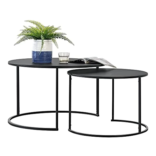 Lot de 2 Tables Basses Rondes Gigognes Capacité de Charge 20 kg Tables de Salon Robustes en Fer de Tailles Différentes Noir