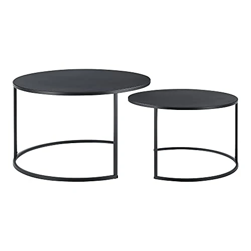 Lot de 2 Tables Basses Rondes Gigognes Capacité de Charge 20 kg Tables de Salon Robustes en Fer de Tailles Différentes Noir