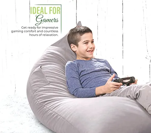 Aiire Housse de Pouf Salon Moderne - Pouffe Geant XXL Adulte ou Ado sans Remplissage pour Décoration de la Chambre – Beanbag, Fauteuil ou Coussin de Sol Grand Confortable Gris