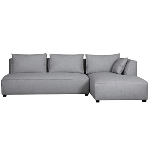 Miliboo Canapé d'angle Droit modulable avec chauffeuse Double en Tissu Gris Clair PLURIEL