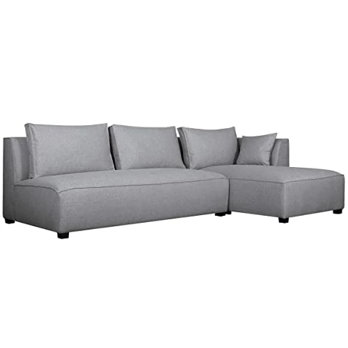 Miliboo Canapé d'angle Droit modulable avec chauffeuse Double en Tissu Gris Clair PLURIEL