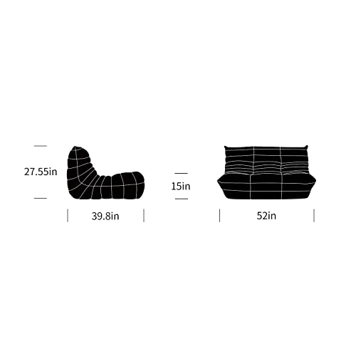 1inchome Togo Chauffeuse 2 Place, Lazy Floor Canapé en Velours Daim Doux Chaise Longue Accent Pouf Canapé pour Salon Chaise d'angle Chambre Salon Bureau (Gris)