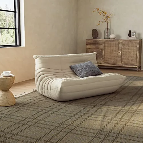 1inchome Togo Chauffeuse 2 Place, Lazy Floor Canapé en Velours Daim Doux Chaise Longue Accent Pouf Canapé pour Salon Chaise d'angle Chambre Salon Bureau (Gris)