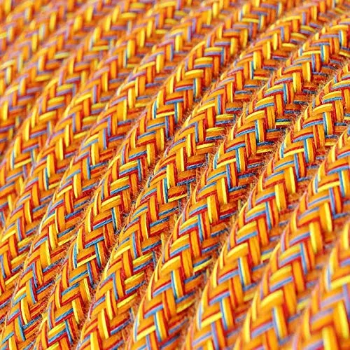 Suspension fabriquée en Italie avec câble textile, abat-jour Coupe en céramique et finition en métal - Sans ampoule, Rouge Corail à rayures - blanc