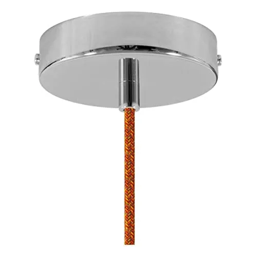 Suspension fabriquée en Italie avec câble textile, abat-jour Coupe en céramique et finition en métal - Sans ampoule, Rouge Corail à rayures - blanc