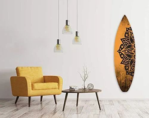 HXA DECO - Planche de Surf Décorative,Multi Choix, Décoration Murale, Planche Deco Surf Tribal Orange, 146x42 cm