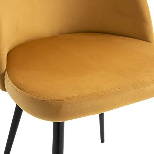 HOMCOM Chaises de Salle à Manger Design scandinave - Lot de 2 chaises - Pieds effilés métal Noir - Assise Dossier Ergonomique Velours Moutarde
