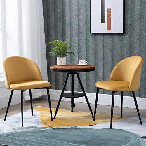 HOMCOM Chaises de Salle à Manger Design scandinave - Lot de 2 chaises - Pieds effilés métal Noir - Assise Dossier Ergonomique Velours Moutarde