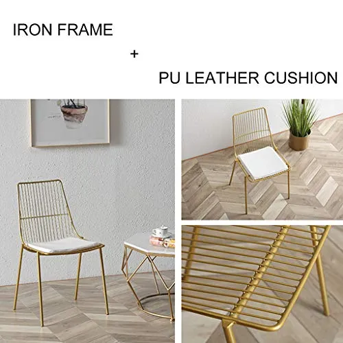 Amrai Chaises de Salle à Manger de Luxe Nordic Light - Siège en Cuir Blanc en métal doré, Chaises de Salle à Manger de Loisirs Tabouret de Bar pour Salon/Cuisine/vanité, Hauteur de l'assise: 43cm