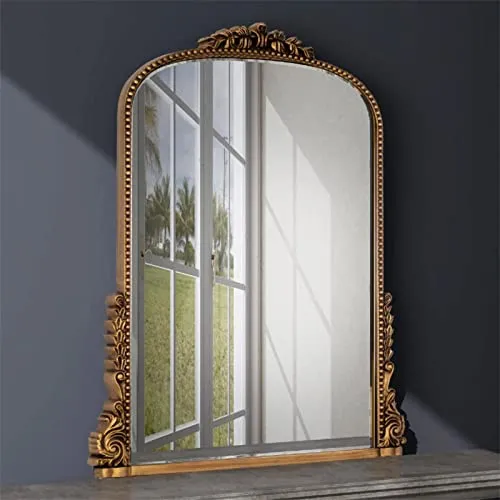 SHYFOY Miroir Mural Antique Orné Baroque Orné, Miroirs décoratifs d'entrée de Salle de Bains Armoire à Poudres, Miroir Ancien élégant Traditionnel, 80 X 60 CM