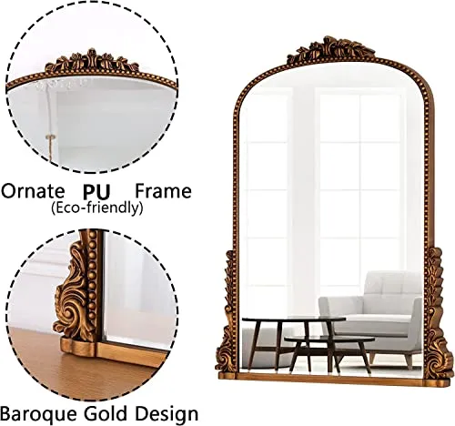 SHYFOY Miroir Mural Antique Orné Baroque Orné, Miroirs décoratifs d'entrée de Salle de Bains Armoire à Poudres, Miroir Ancien élégant Traditionnel, 80 X 60 CM