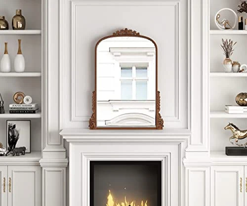 SHYFOY Miroir Mural Antique Orné Baroque Orné, Miroirs décoratifs d'entrée de Salle de Bains Armoire à Poudres, Miroir Ancien élégant Traditionnel, 80 X 60 CM